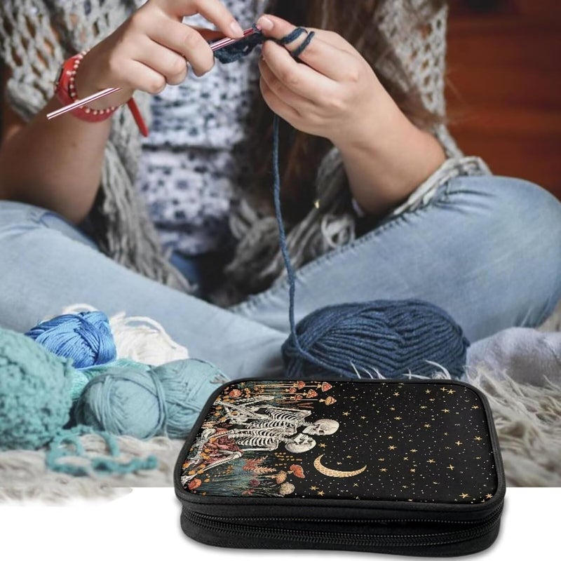 Xsehusvy Skeleton Crochet Hooks Case Portable Zipper Bags Lightweight Travel Storage Bag Organizer with Web Pocket and Elastic Slots for Knitting Needles Good Gifts for Sewing Fans - Image 2